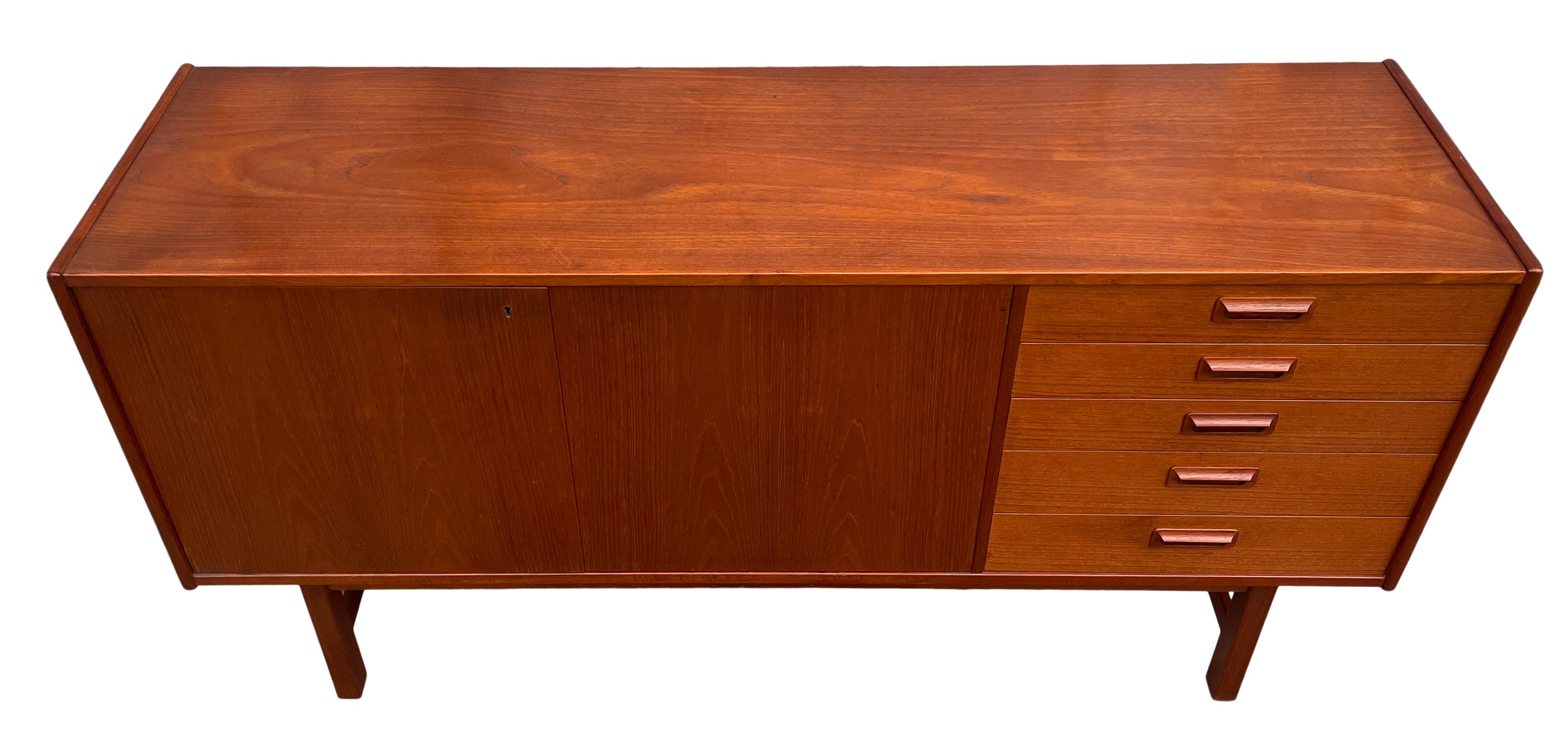 Mid-Century Modern Mid Century Swedish Modern 5 Drawer Teak Credenza with Locking Cabinet Doors