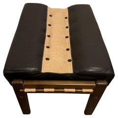 Banc tabouret en toile de cuir noir de style suédois du milieu du siècle dernier