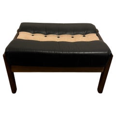 Banc tabouret en toile de cuir noir de style suédois du milieu du siècle dernier