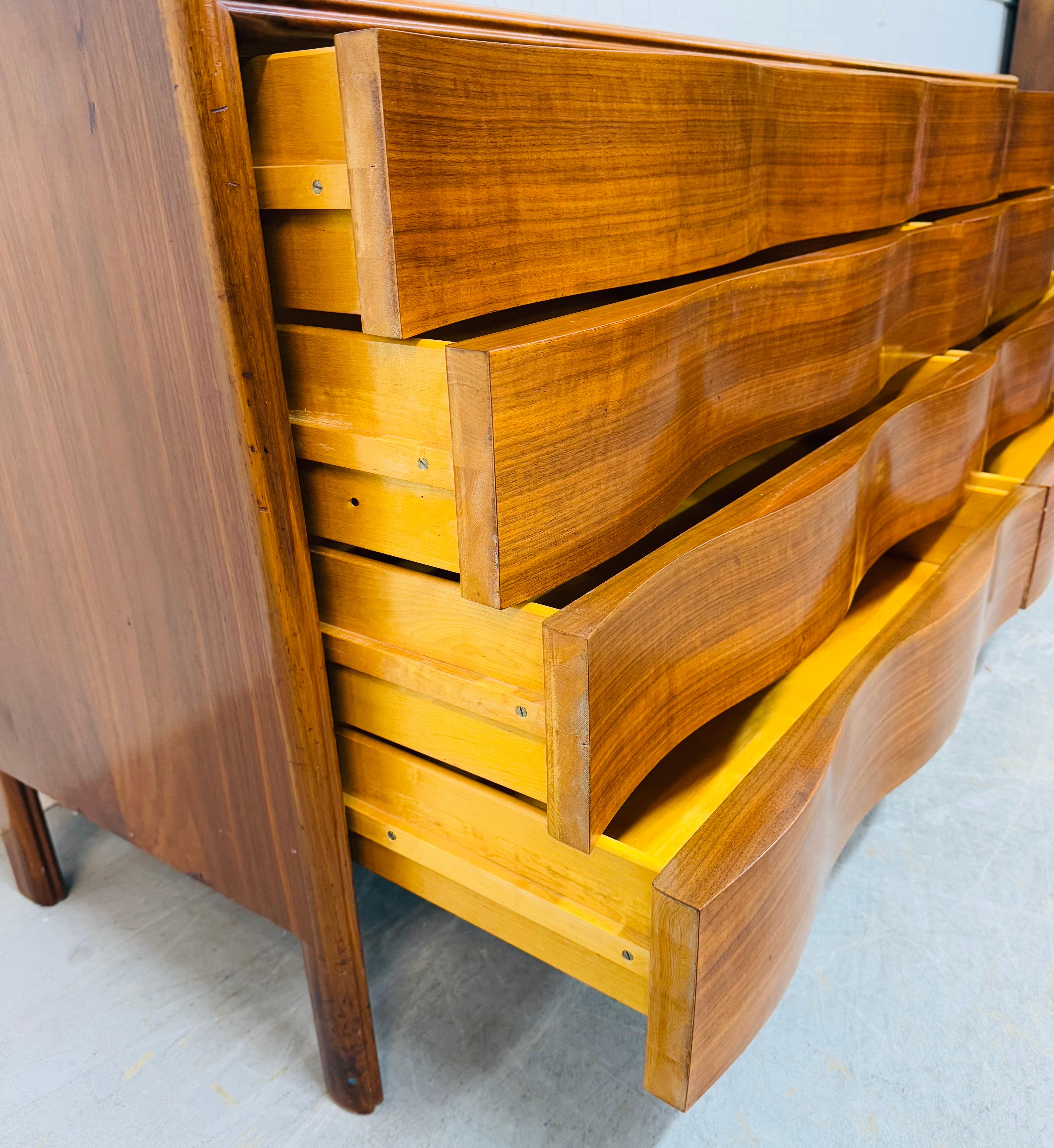 Wood Mid-Century Swedish Modern Edmond Spence Wave Walnut 4-Piece Bedroom Set For Sale
