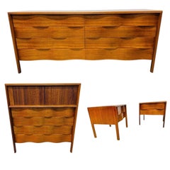 Mid-Century Swedish Modern Edmond Spence Wave Walnut 4-Piece Bedroom Set