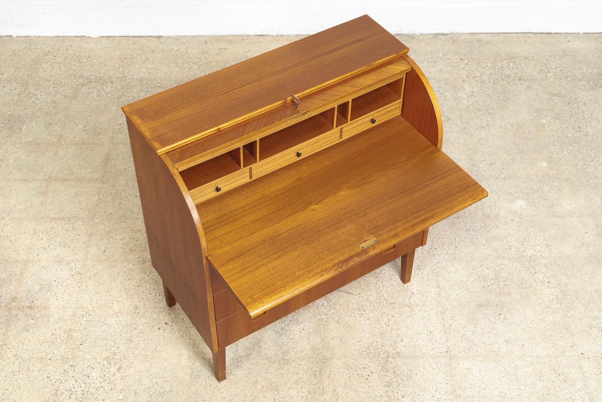 Midcentury Swedish Modern Egon Ostergaard Teak Wood Rolltop Secretary Desk For Sale 2
