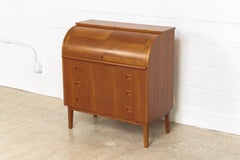 Midcentury Swedish Modern Egon Ostergaard Teak Wood Rolltop Secretary Desk