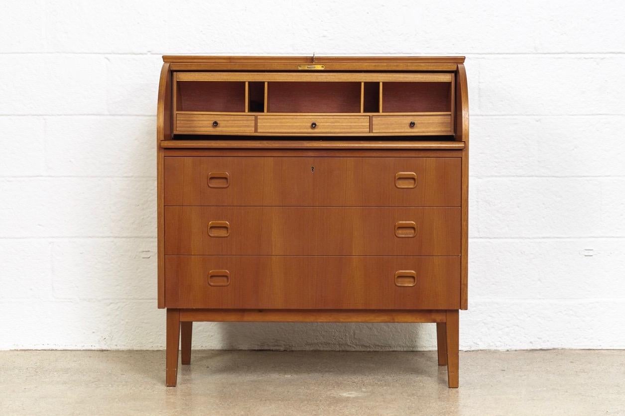 Mid-Century Modern Midcentury Swedish Modern Egon Ostergaard Teak Wood Rolltop Secretary Desk For Sale