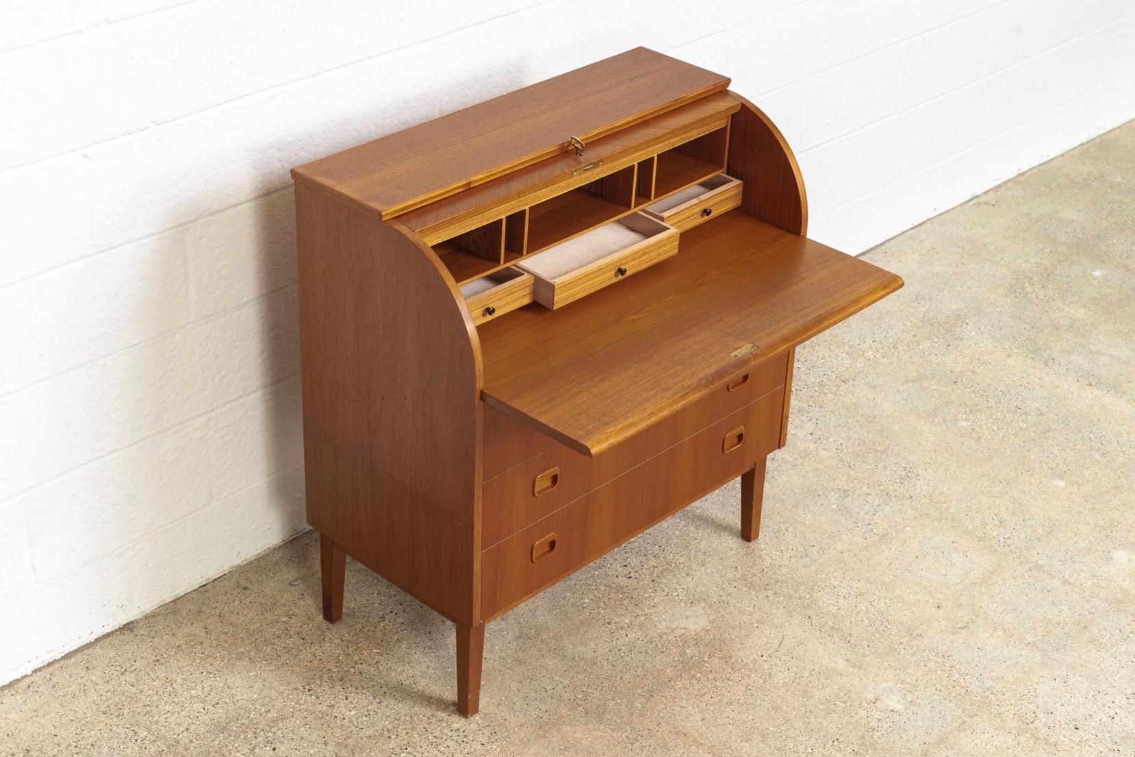 Late 20th Century Midcentury Swedish Modern Egon Ostergaard Teak Wood Rolltop Secretary Desk For Sale