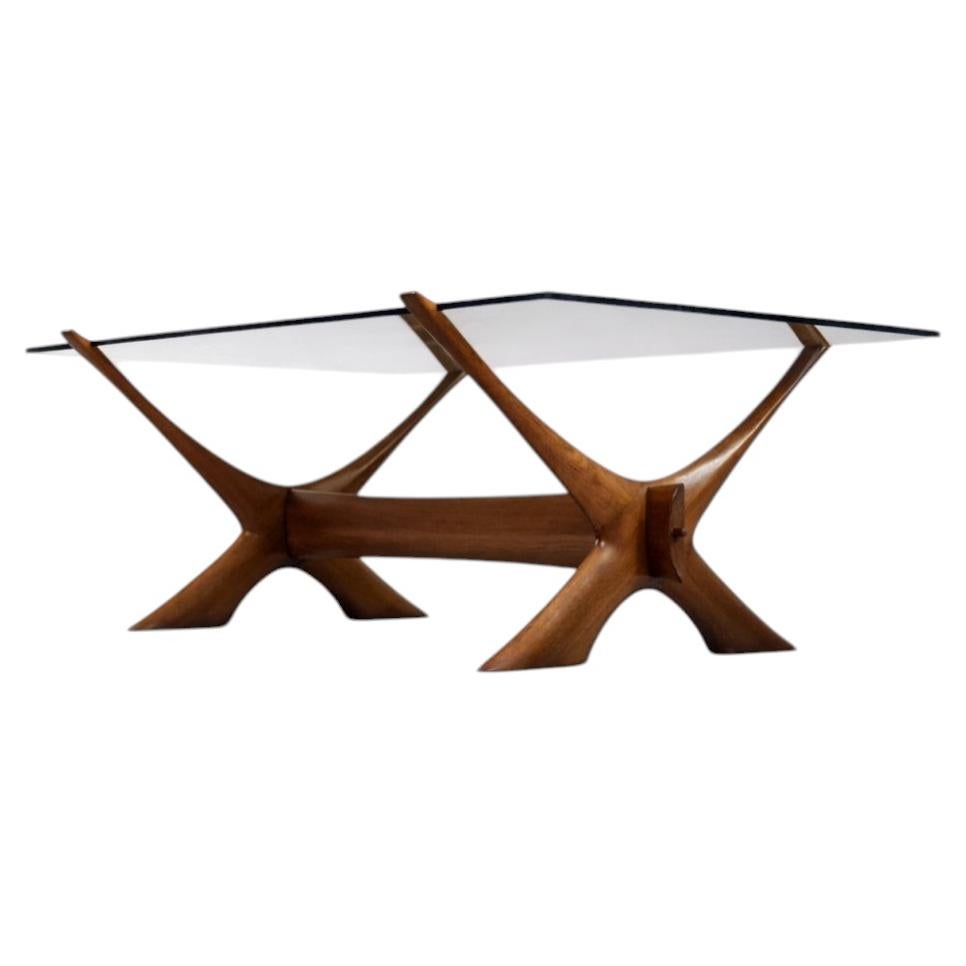 Mid-Century Swedish Modern Glass and Wood Condor Coffee Table from Örebro Glass For Sale