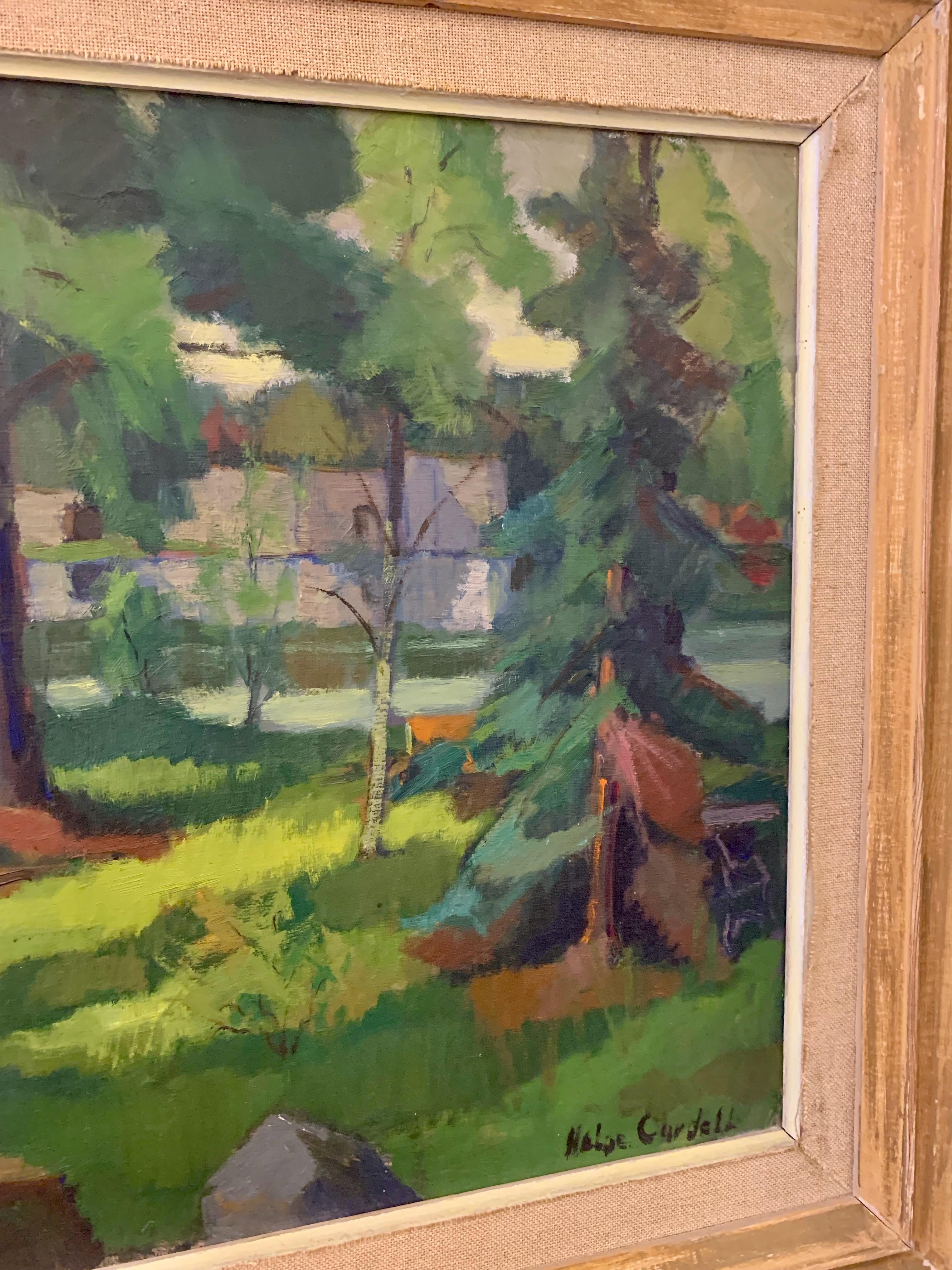 Mid-Century Modern Midcentury Swedish Modern Green Forrest Gouache Painting by Helge Cardell