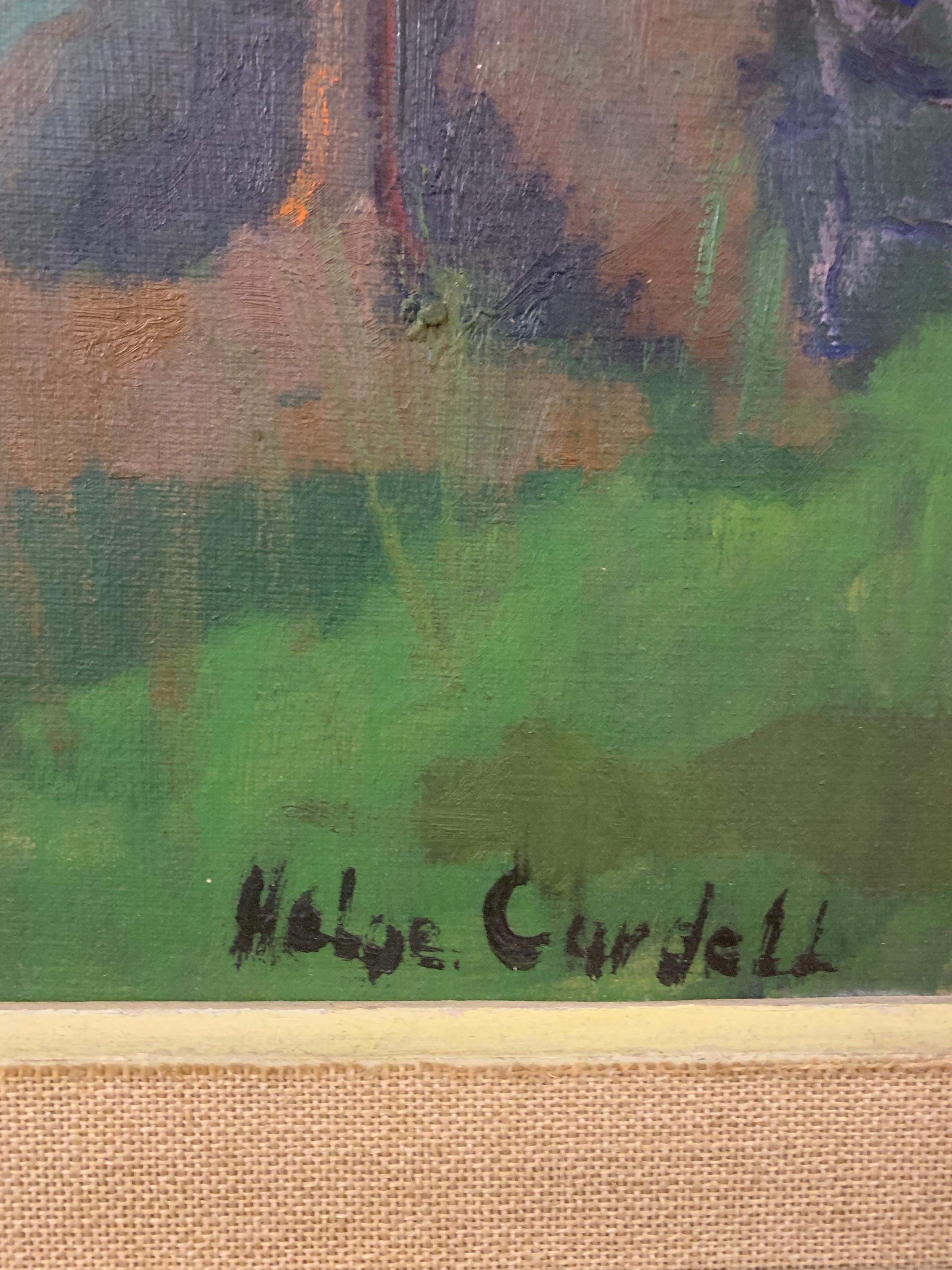 Mid-20th Century Midcentury Swedish Modern Green Forrest Gouache Painting by Helge Cardell
