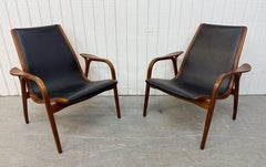 Mid-Century Swedish Modern Lamino Walnut Lounge Chairs - Set of 2