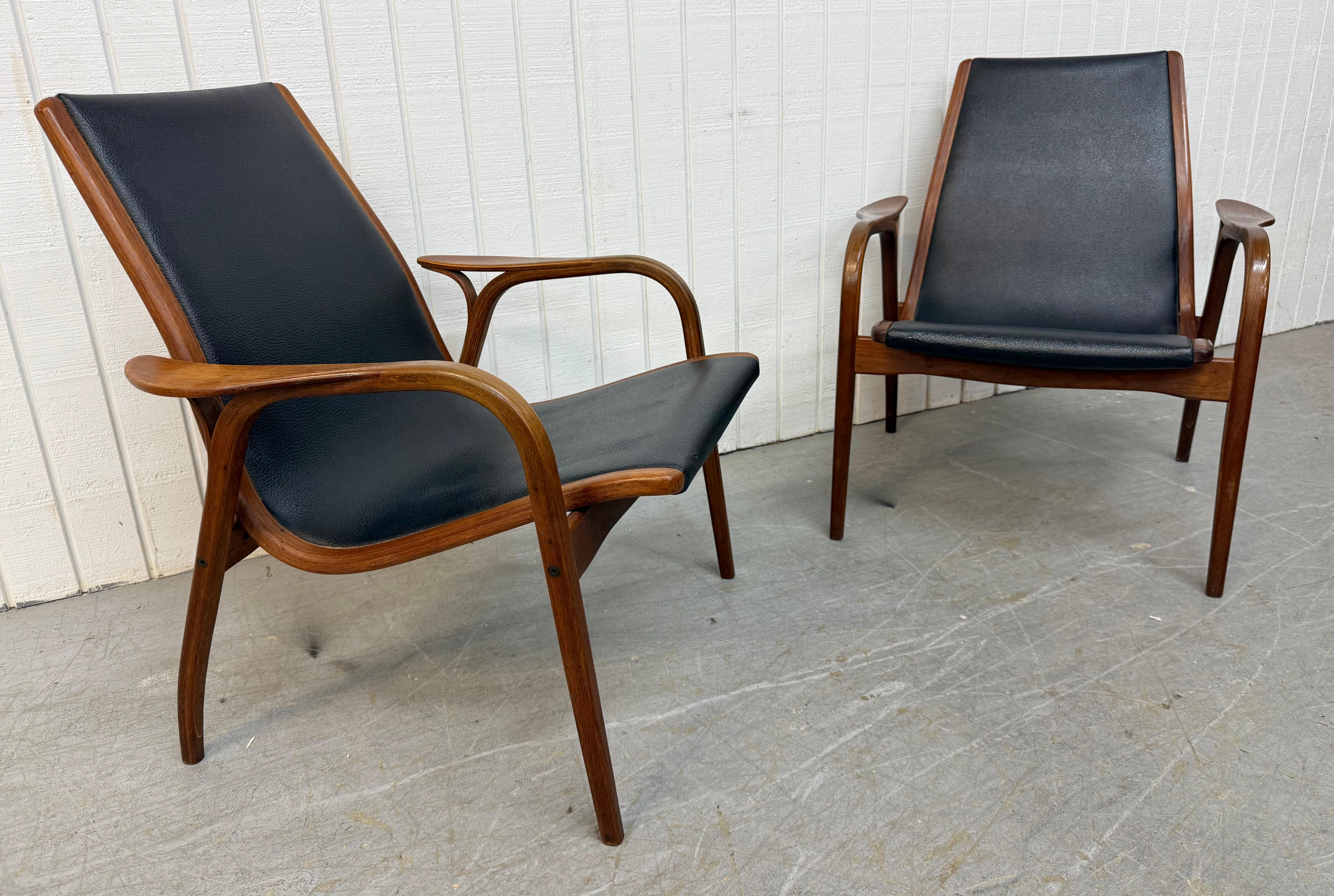 Mid-Century Modern Mid-Century Swedish Modern Lamino Walnut Lounge Chairs - Set of 2 For Sale