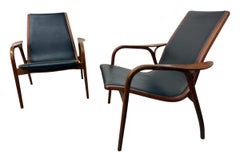 Mid-Century Swedish Modern Lamino Walnut Lounge Chairs - Set of 2
