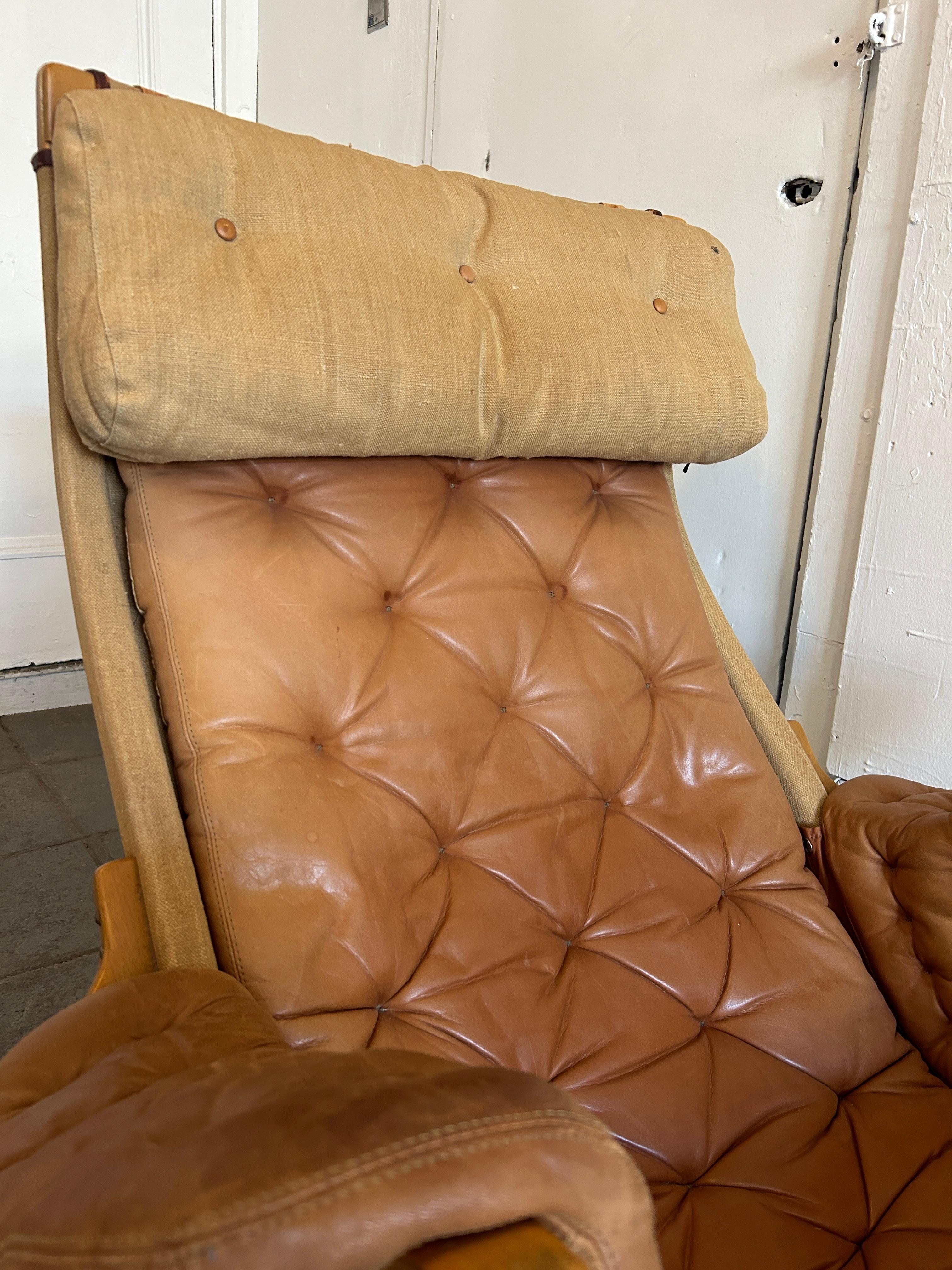 Mid-20th Century Midcentury Swedish Modern Leather Pernilla Lounge Chair and Ottoman by Dux
