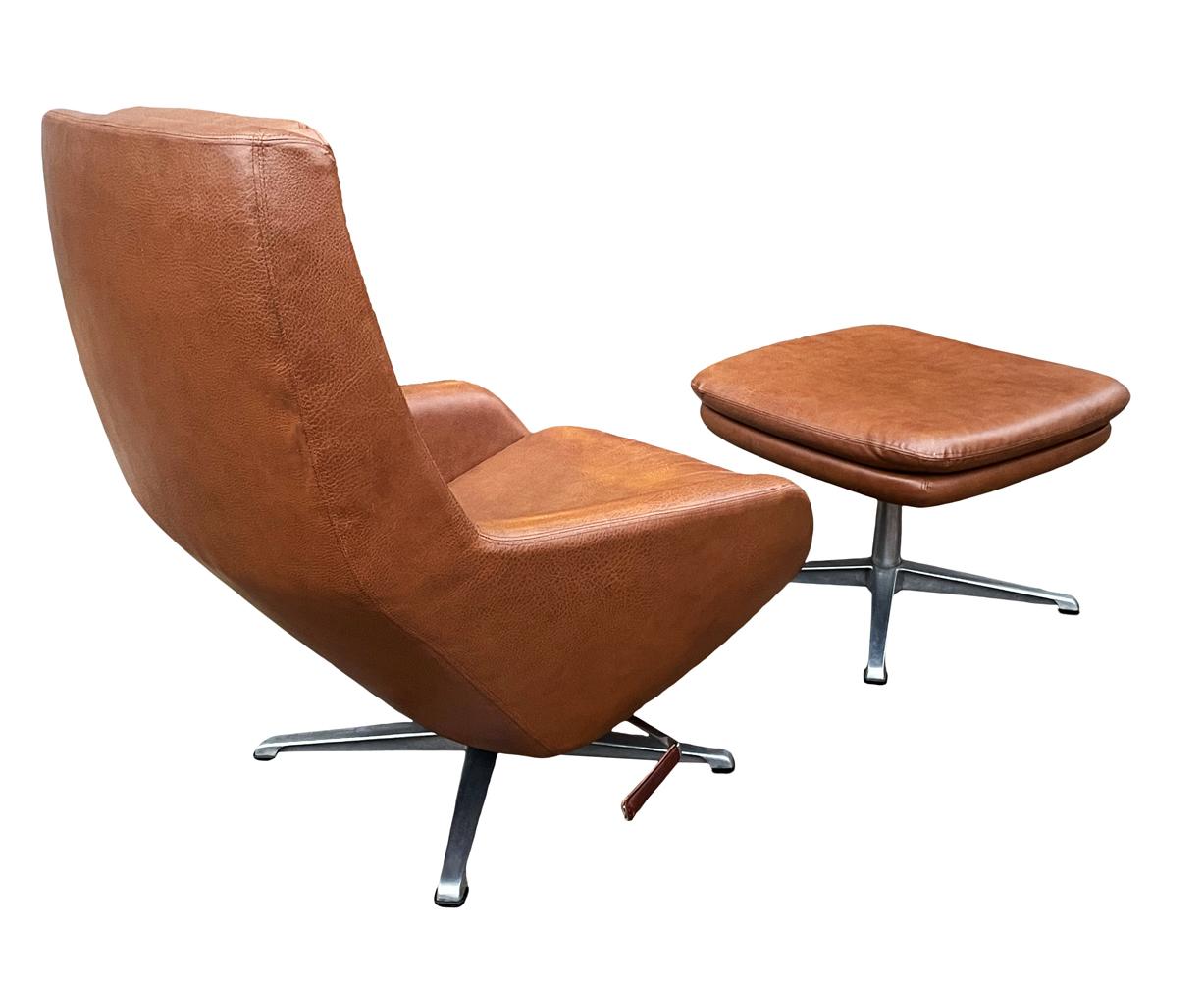 Mid-Century Modern Mid Century Swedish Modern Reclining Lounge in Brown Faux Leather by Overman