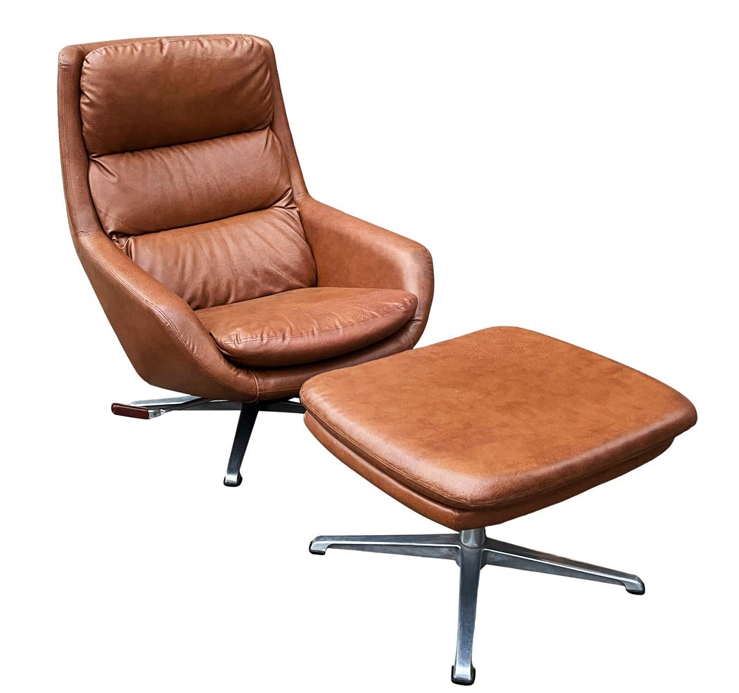 Late 20th Century Mid Century Swedish Modern Reclining Lounge in Brown Faux Leather by Overman