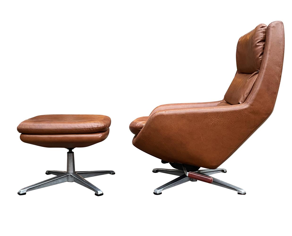 Mid Century Swedish Modern Reclining Lounge in Brown Faux Leather by Overman 2