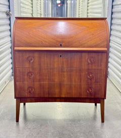 Mid-Century Swedish Modern Teak Roll Top Desk With Fitted Compartment