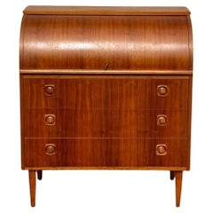 Mid-Century Swedish Modern Teak Roll Top Desk With Fitted Compartment