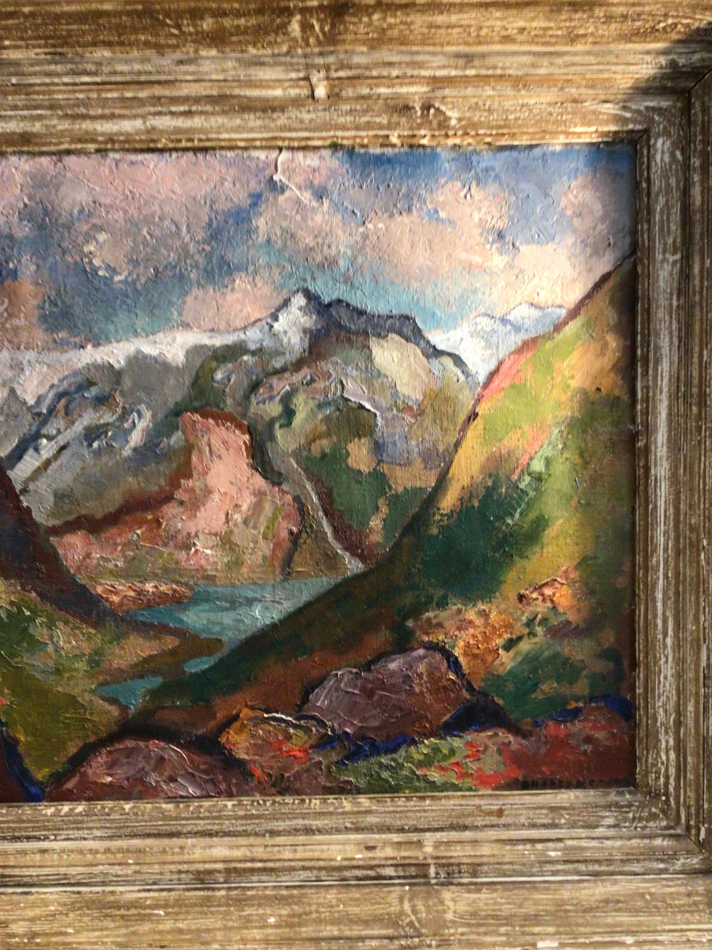 Paisaje sueco noruego de mediados de siglo Pintura al óleo Artista Brita Nordencreutz Aceitado en venta