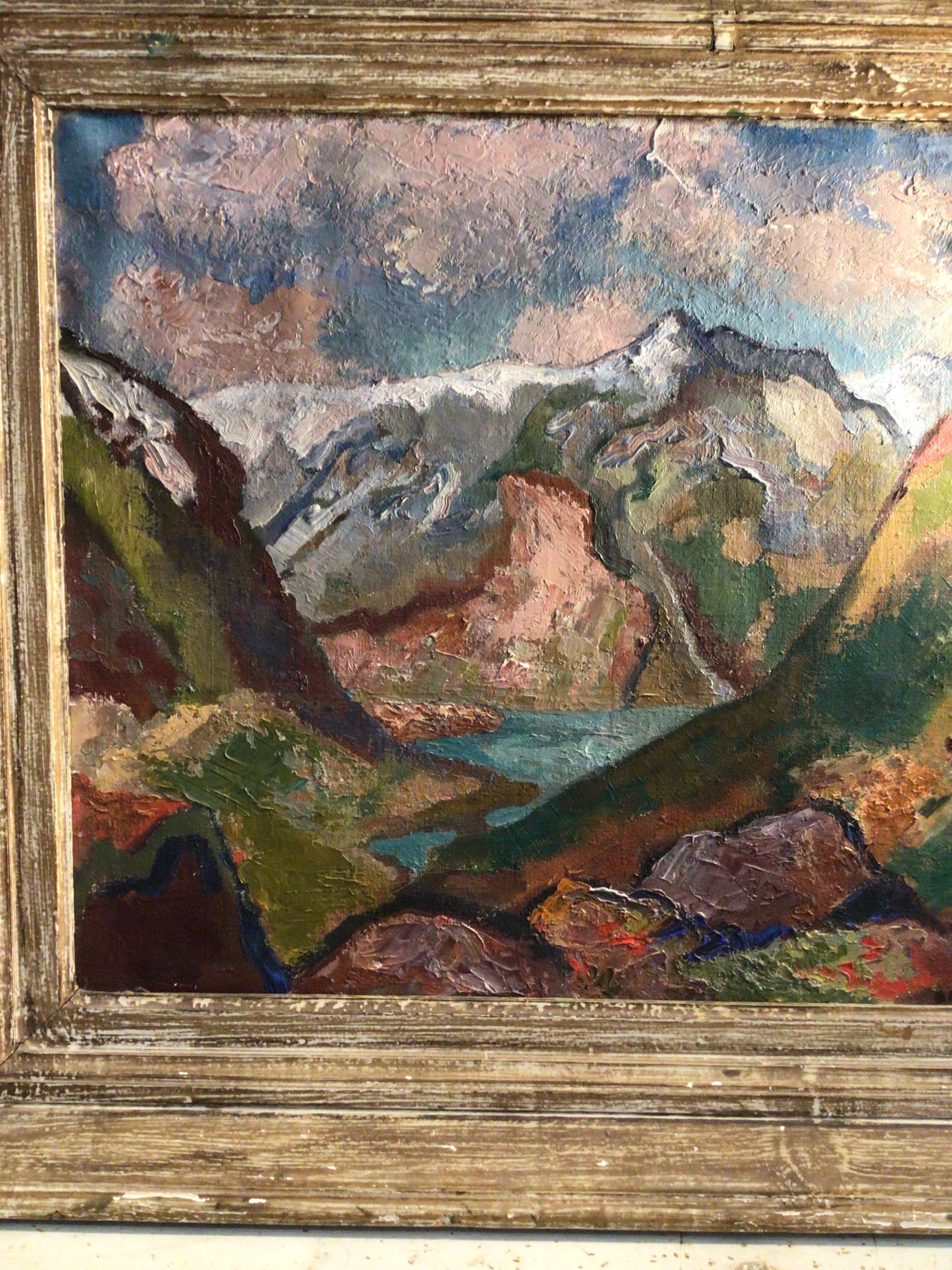 Mid-20th Century Mid Century Swedish Norwegian Landscape Oil Painting Artist Brita Nordencreutz For Sale