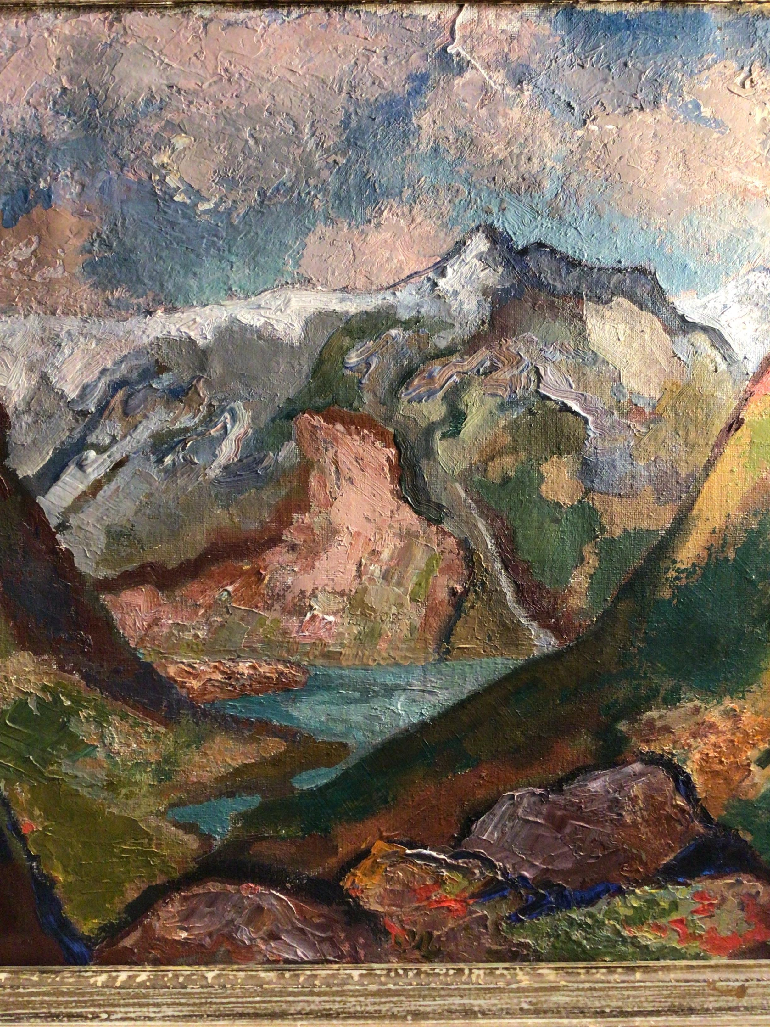 Mid Century Swedish Norwegian Landscape Oil Painting Artist Brita Nordencreutz For Sale 1
