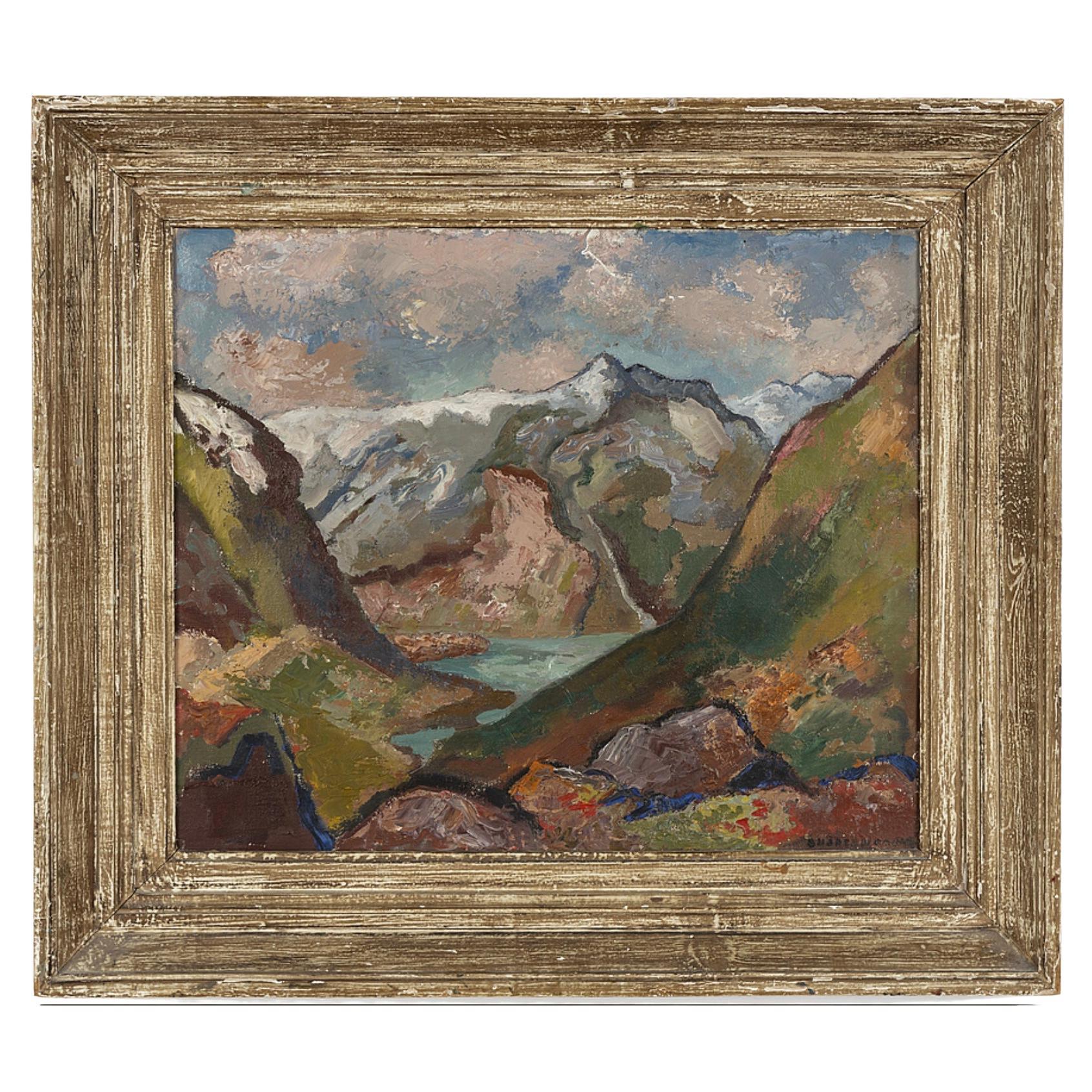 Mid Century Swedish Norwegian Landscape Oil Painting Artist Brita Nordencreutz For Sale