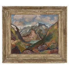 Peinture à l'huile suédoise de paysage norvégien du milieu du siècle dernier de l'artiste Brita Nordencreutz