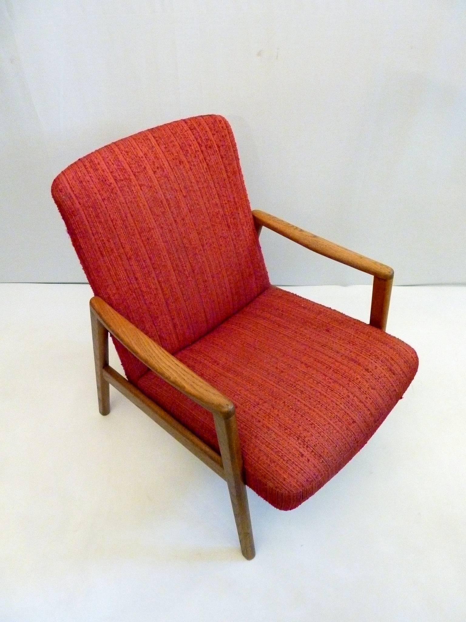 20th Century Midcentury Swedish Oak and Wool Easychairs For Sale