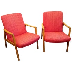 Vintage Midcentury Swedish Oak and Wool Easychairs