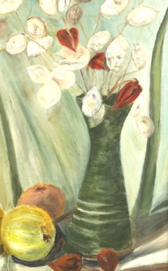 Mid Century Swedish Oil on Board Still Life Dried Flowers