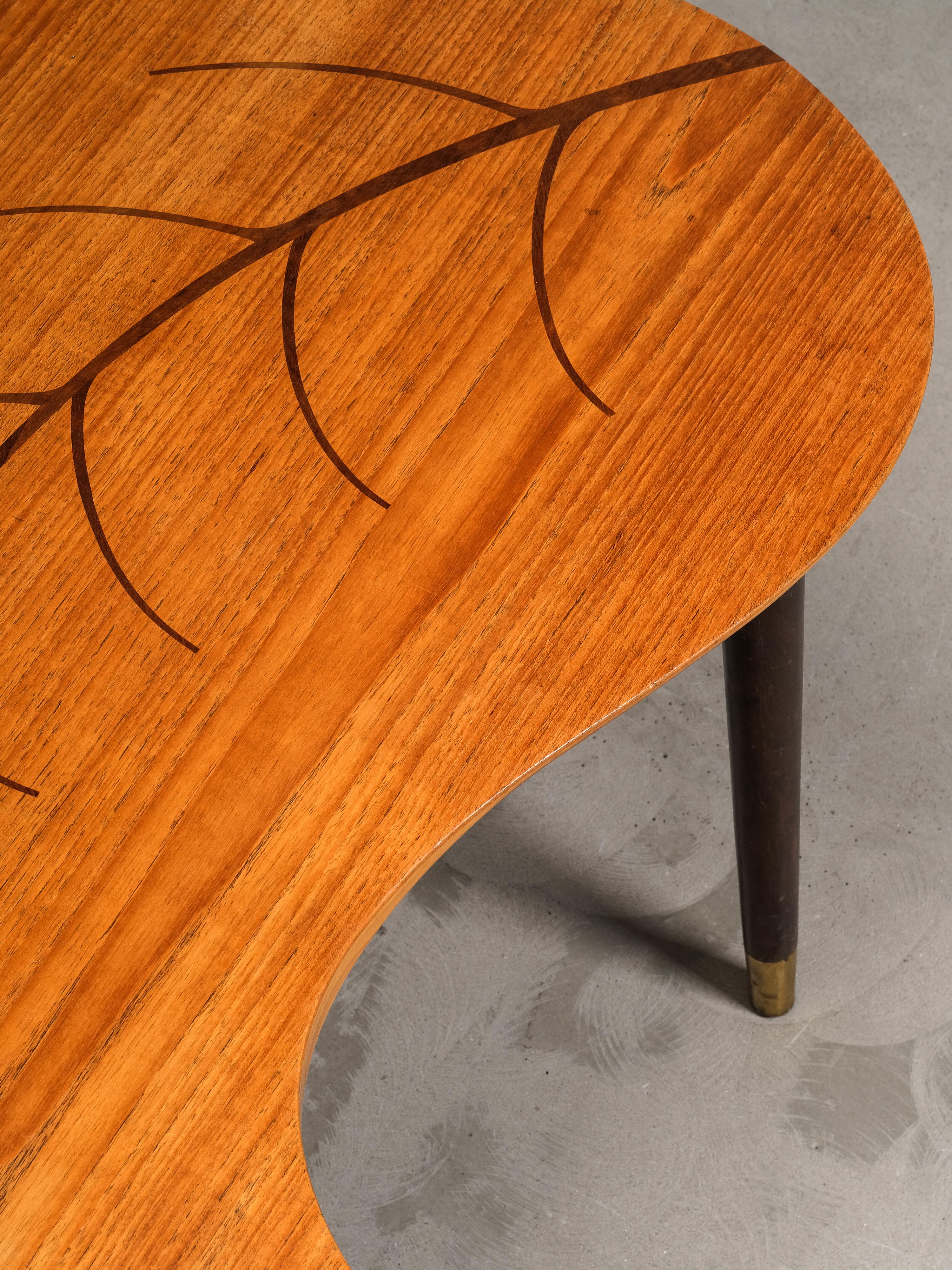 Mid-Century Swedish Organic Form Teak Coffee Table with Inlay, 1950s For Sale 13