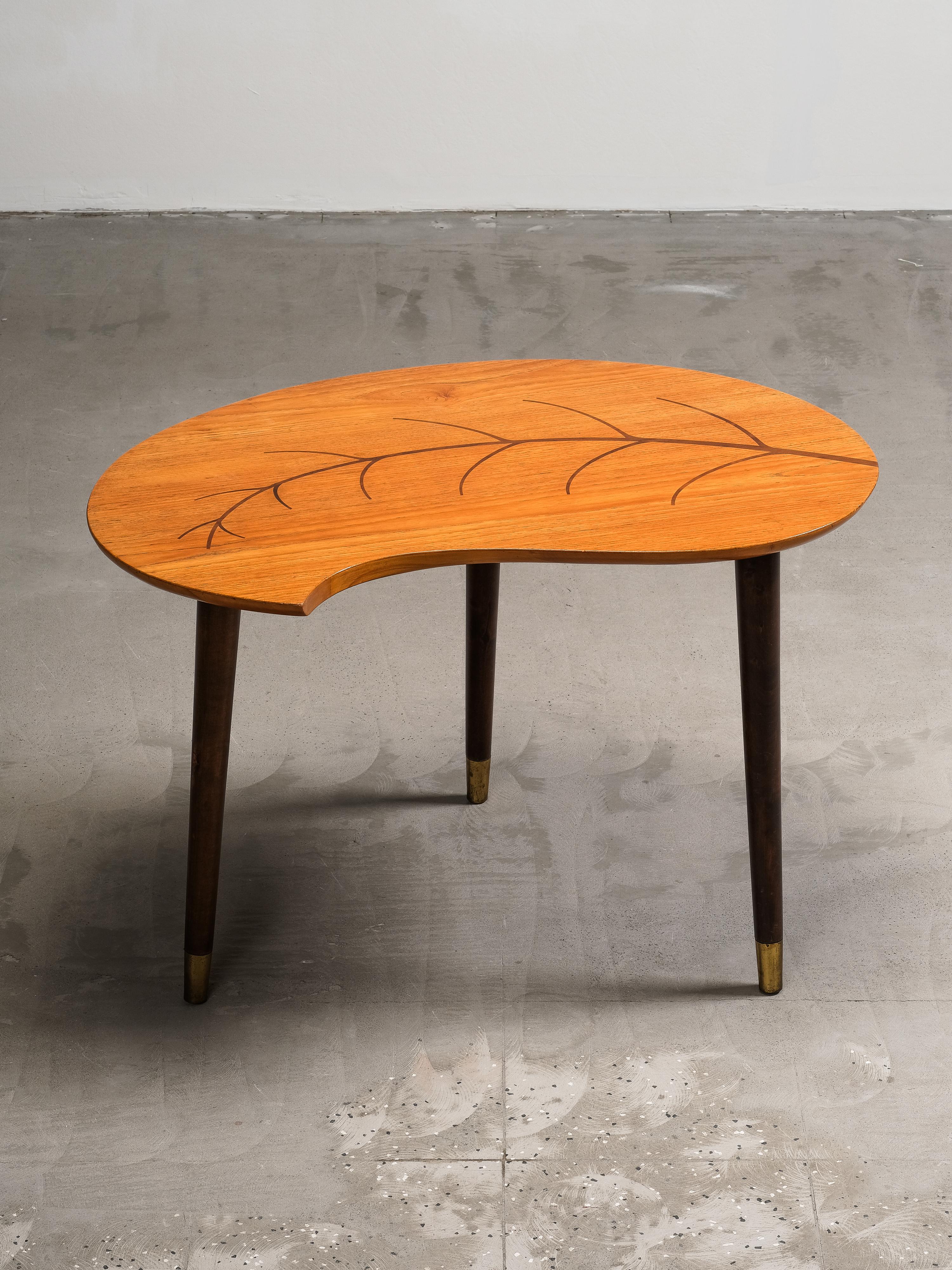 Stained Mid-Century Swedish Organic Form Teak Coffee Table with Inlay, 1950s For Sale