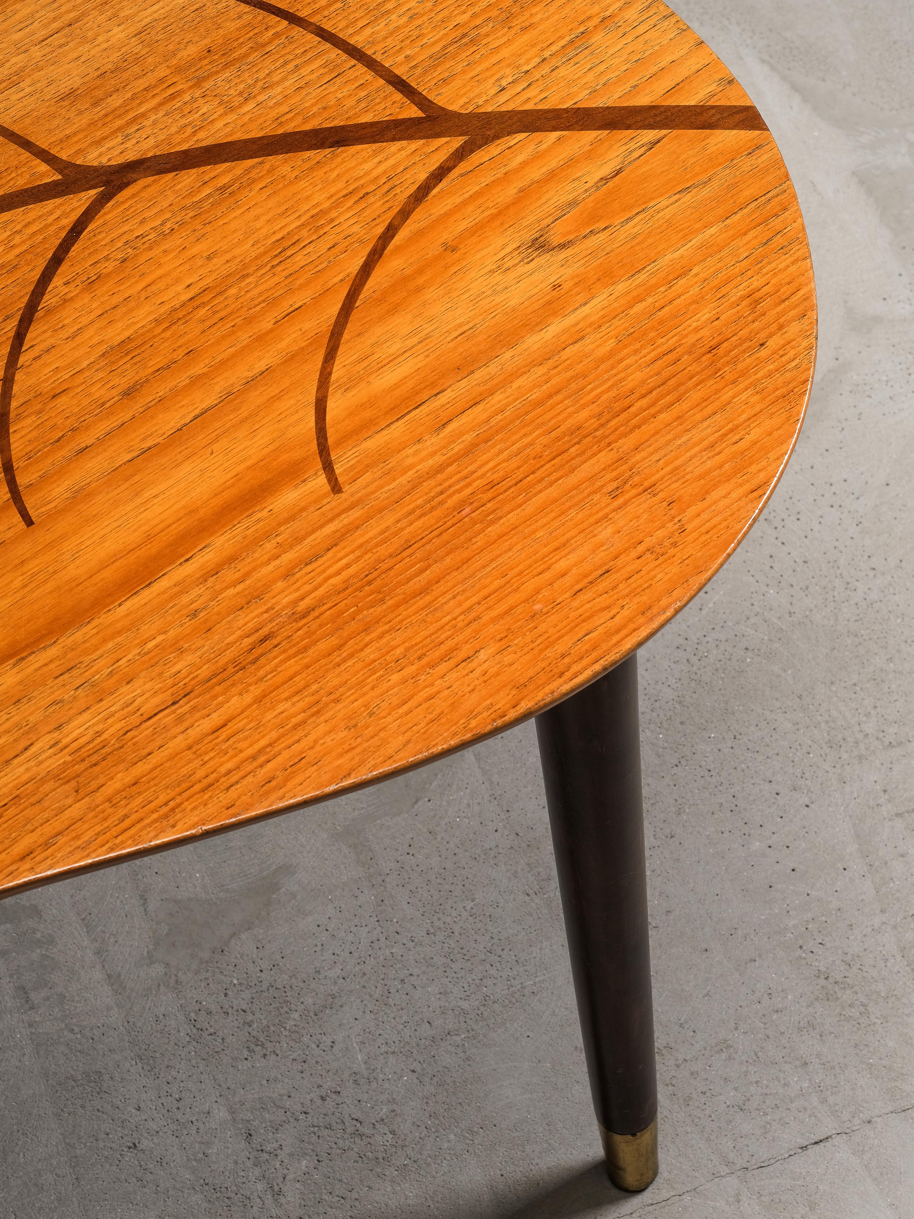 Mid-20th Century Mid-Century Swedish Organic Form Teak Coffee Table with Inlay, 1950s For Sale