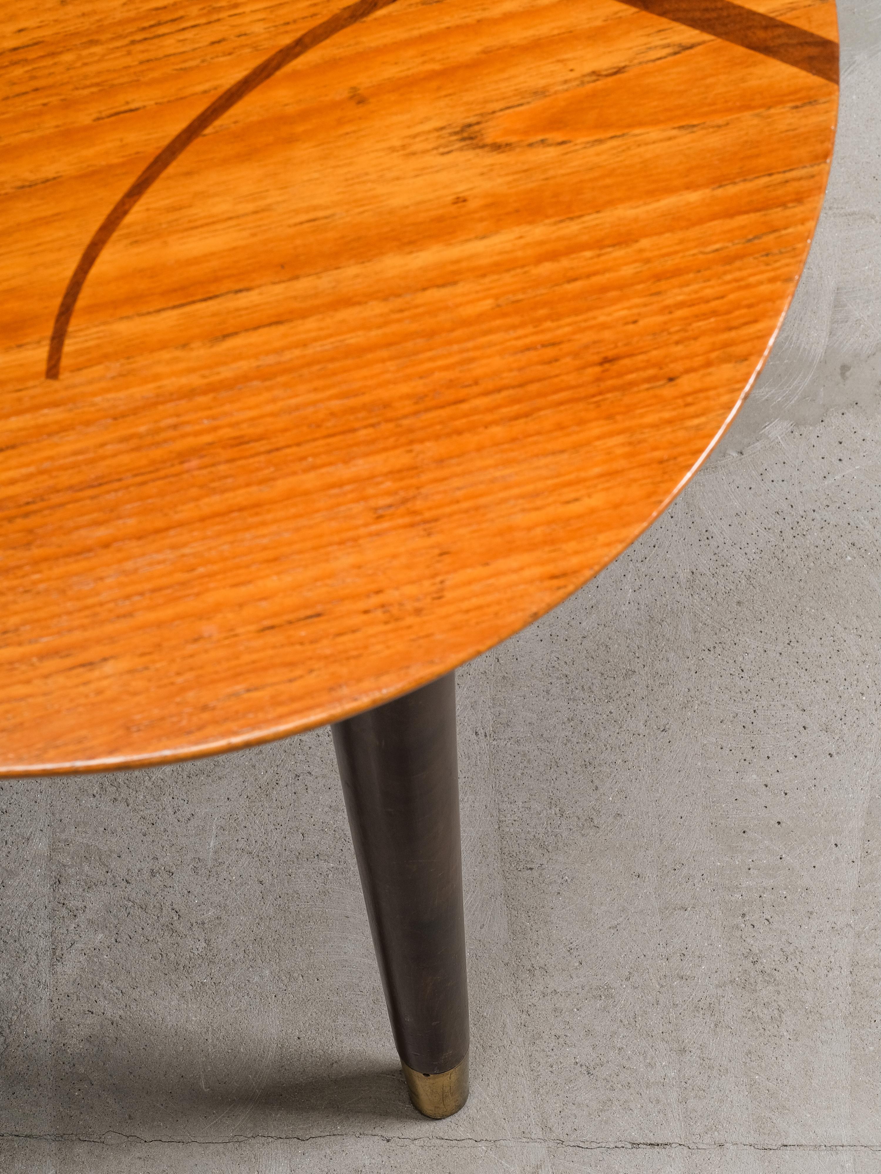 Wood Mid-Century Swedish Organic Form Teak Coffee Table with Inlay, 1950s For Sale