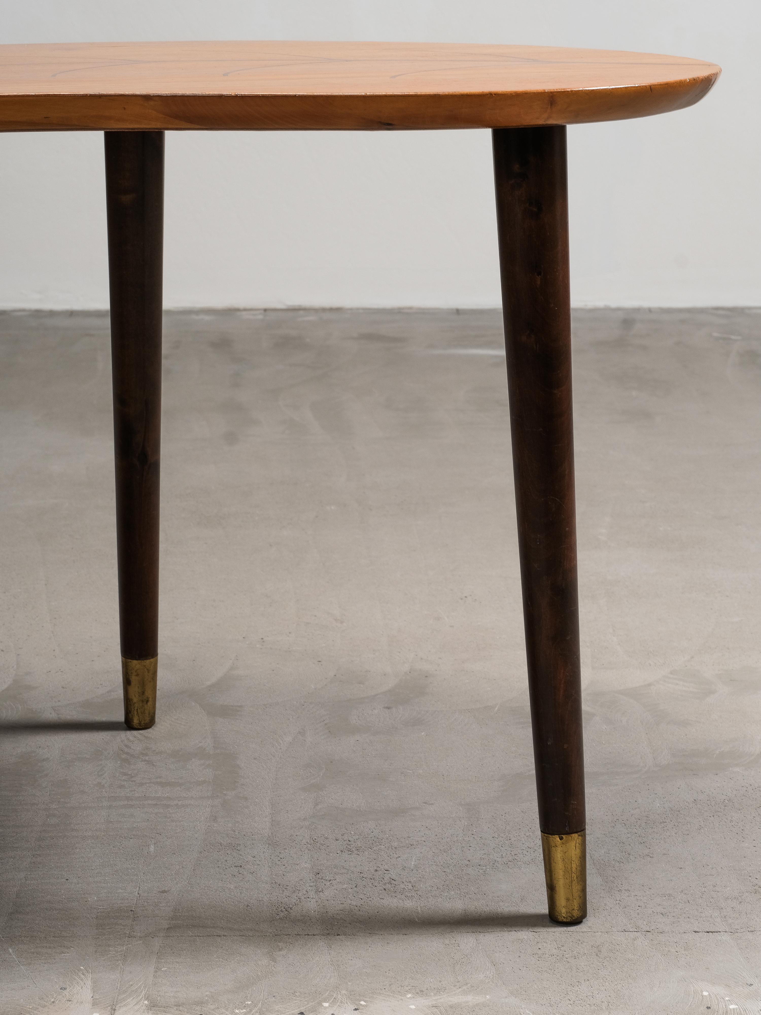 Mid-Century Swedish Organic Form Teak Coffee Table with Inlay, 1950s For Sale 2
