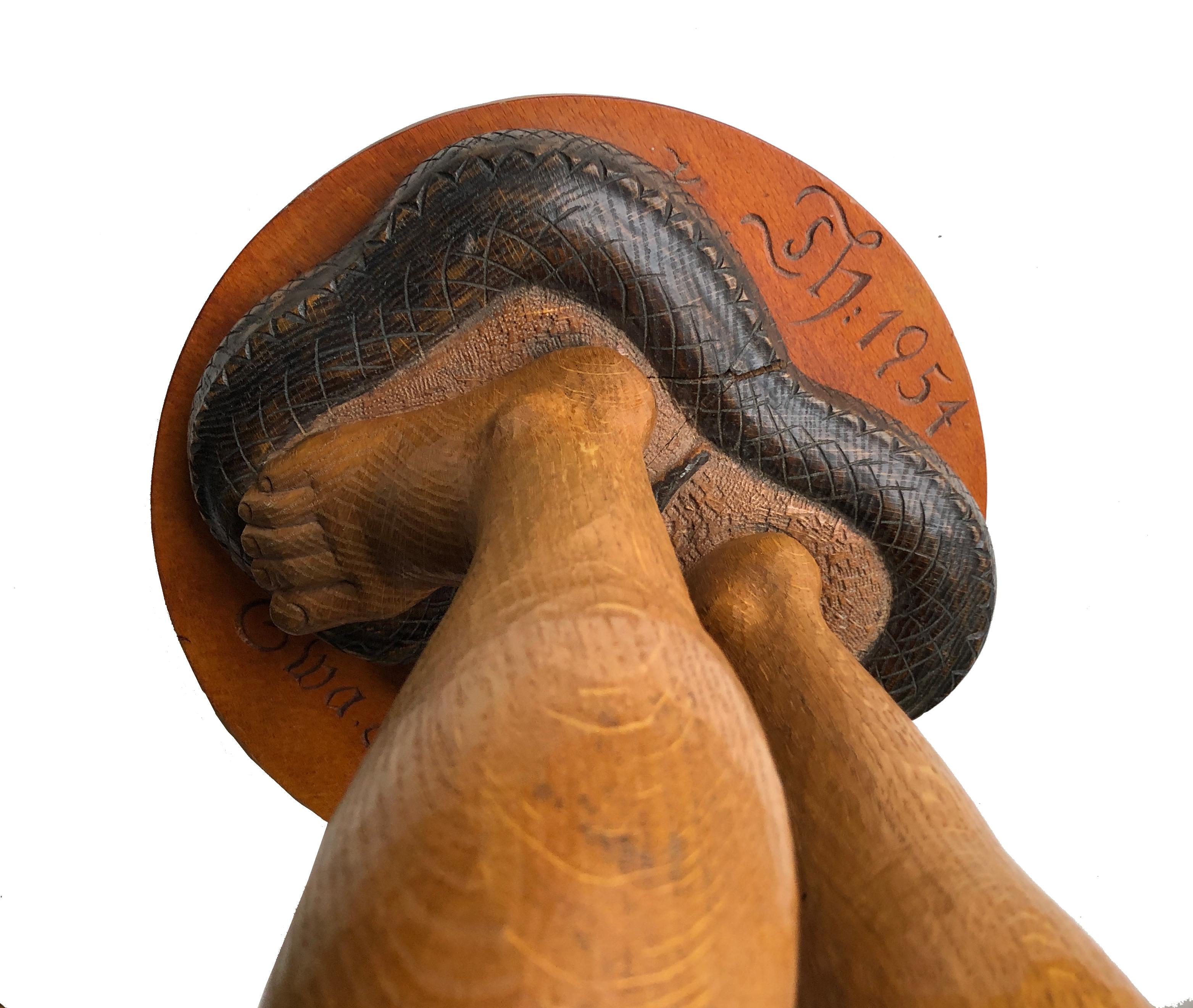 Schwedische Outsiders-Kunst-Skulptur „Eve und die Schlange“ aus Holz, Mid-Century (Handgeschnitzt) im Angebot