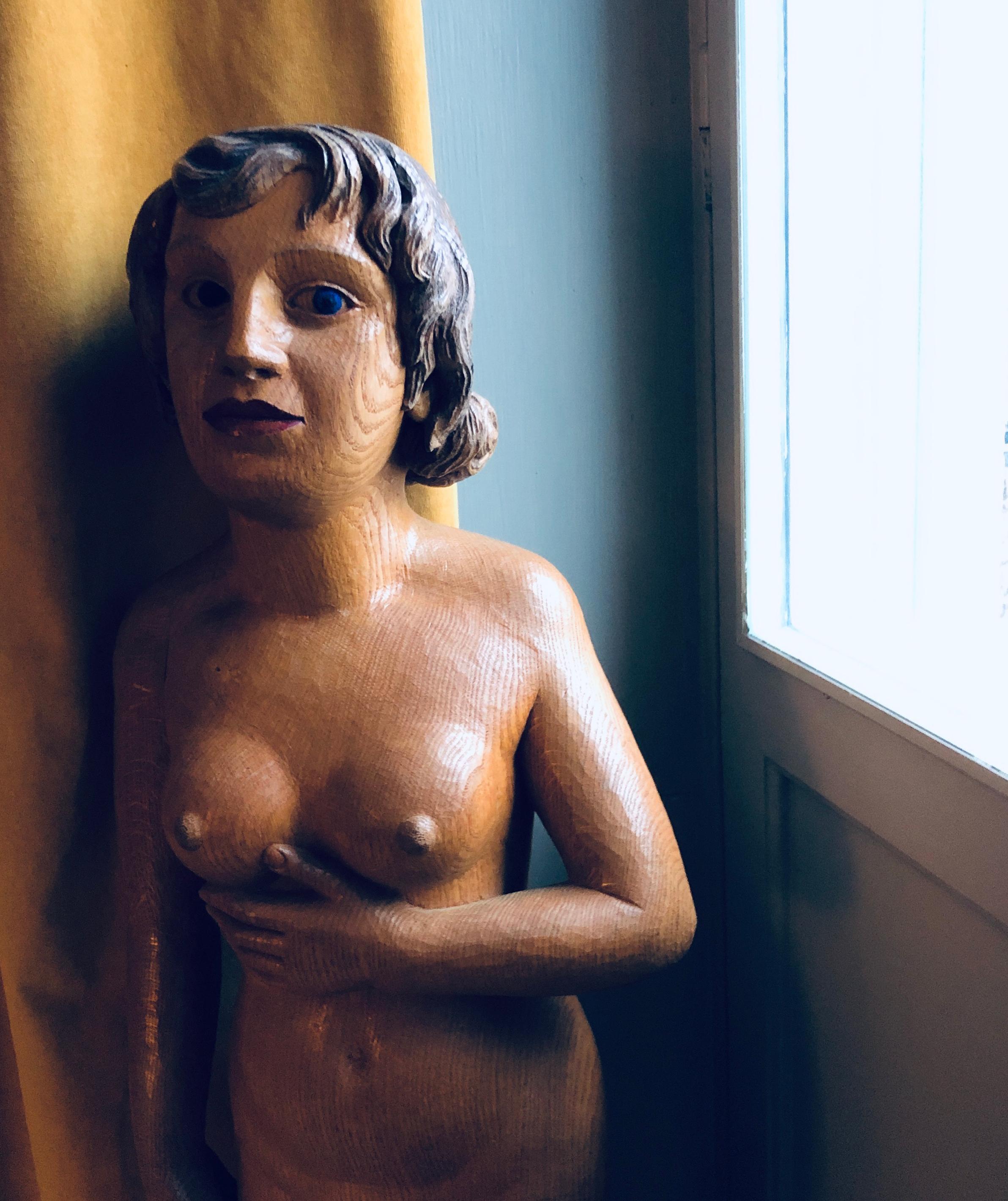 Schwedische Outsiders-Kunst-Skulptur „Eve und die Schlange“ aus Holz, Mid-Century im Angebot 2