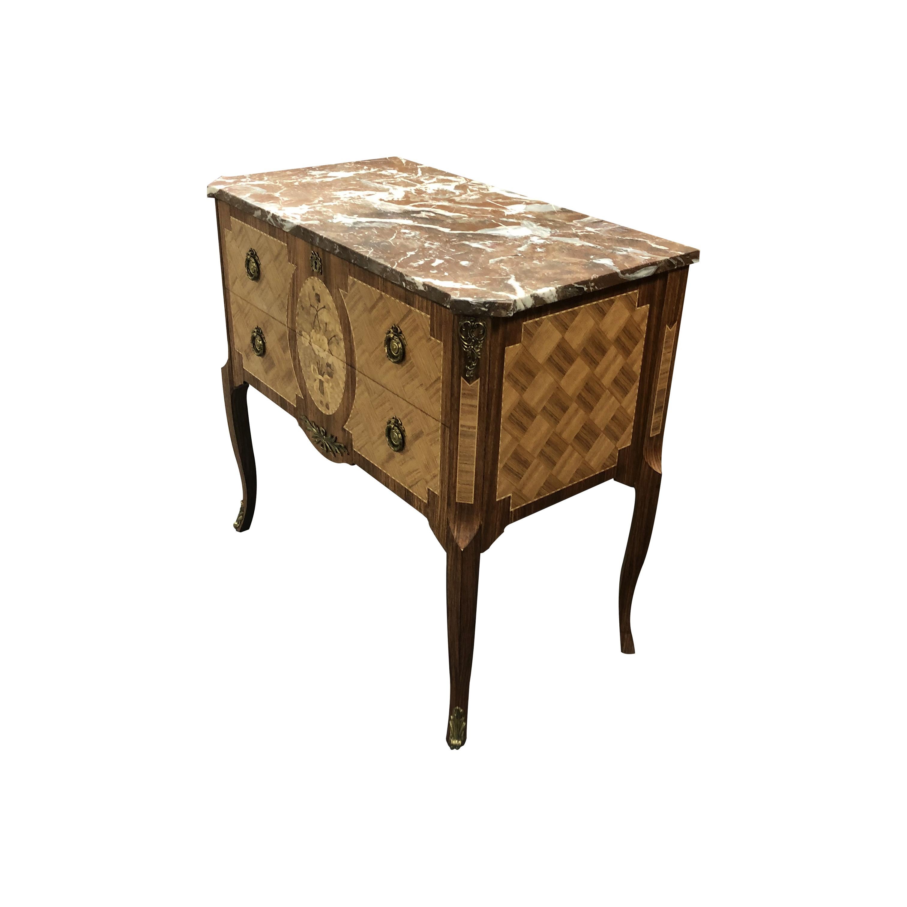 Mid-20th Century Midcentury Swedish Pair of Chest of Drawers and Marble Top, Gustavian Style