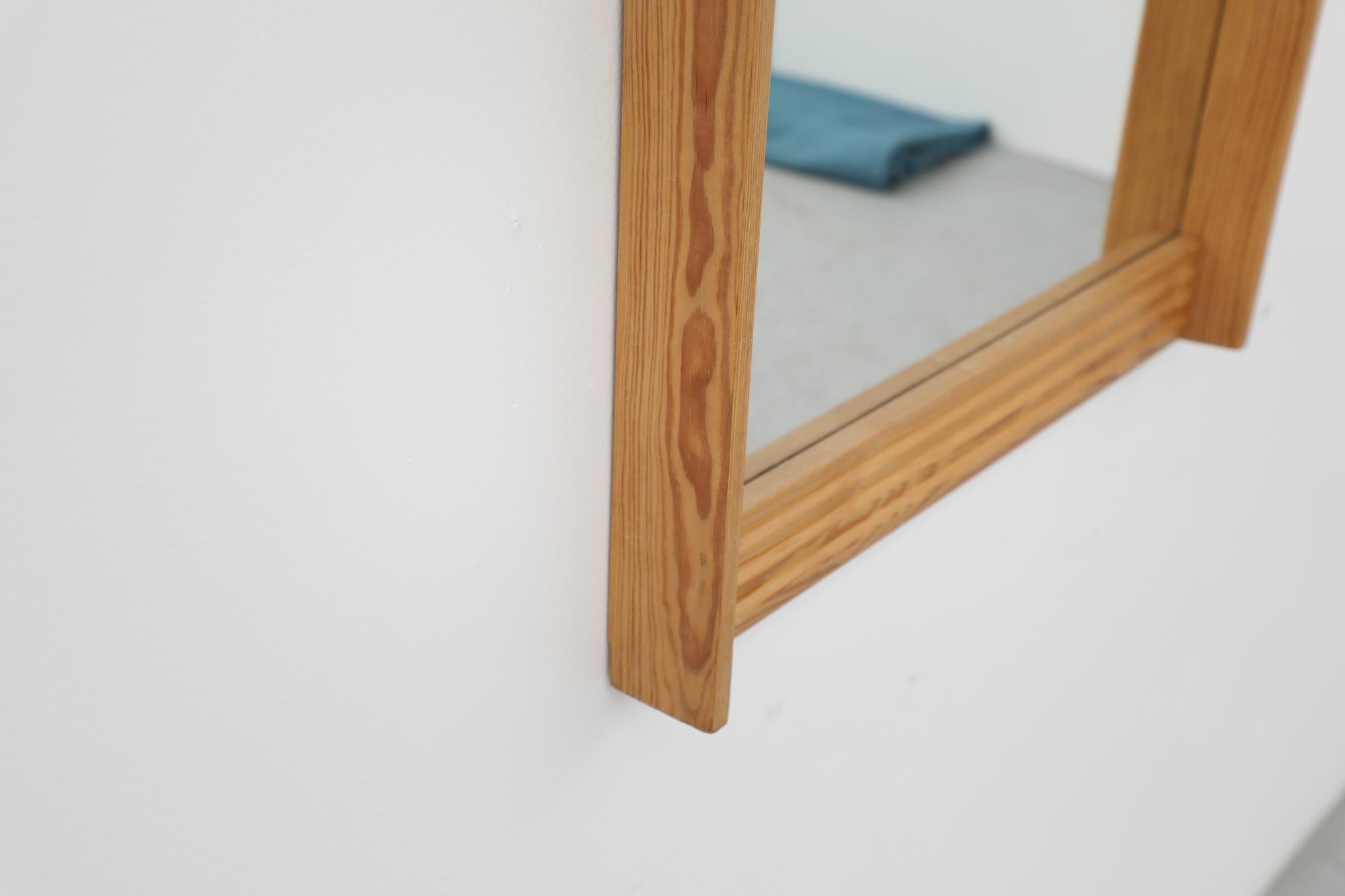 Mid-Century Swedish Solid Pine Wood Wall Mirror w/ Layered Top & Bottom Details For Sale 7