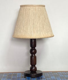 Mid century Swedish pine table lamp with jute rope lampshade