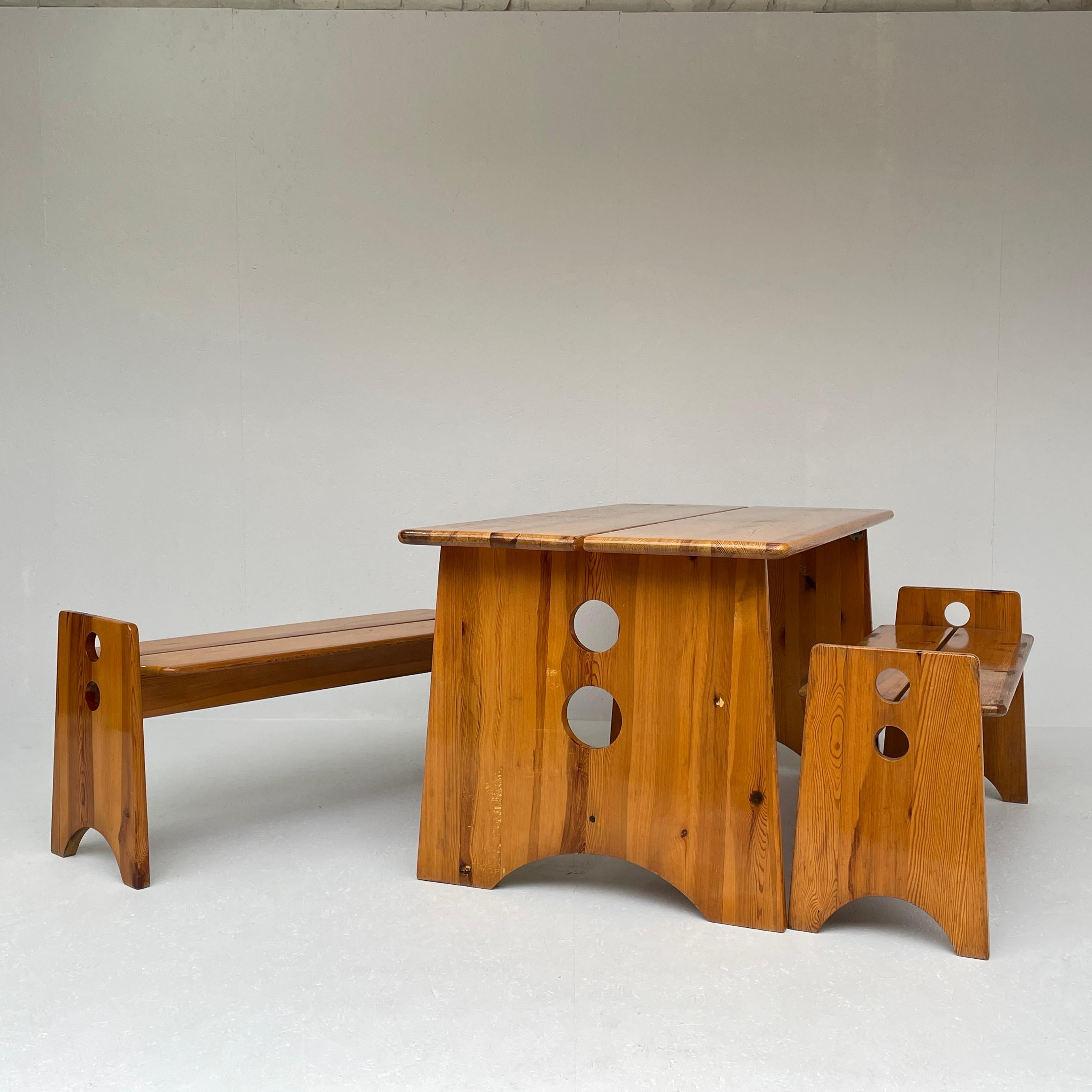 Mid-Century Swedish Pine Wood Benches & Dining Set from Gilbert Marklund 2
