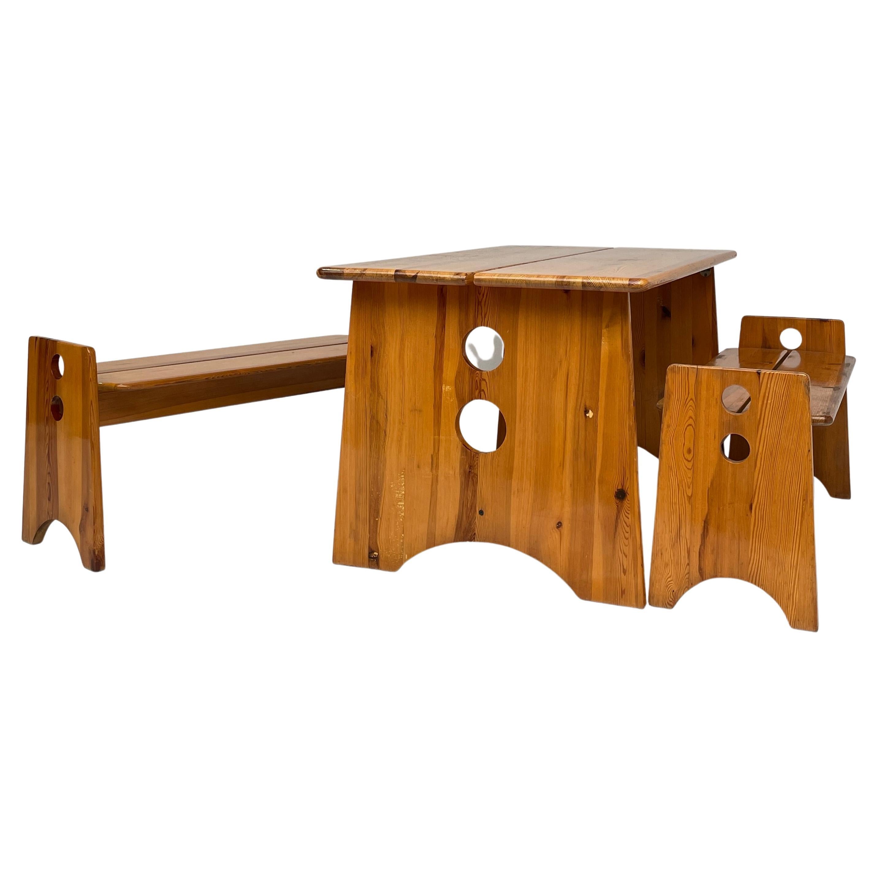 Mid-Century Swedish Pine Wood Benches & Dining Set from Gilbert Marklund