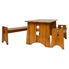 Retro Mid-Century Swedish Pine Wood Benches & Dining Set from Gilbert Marklund