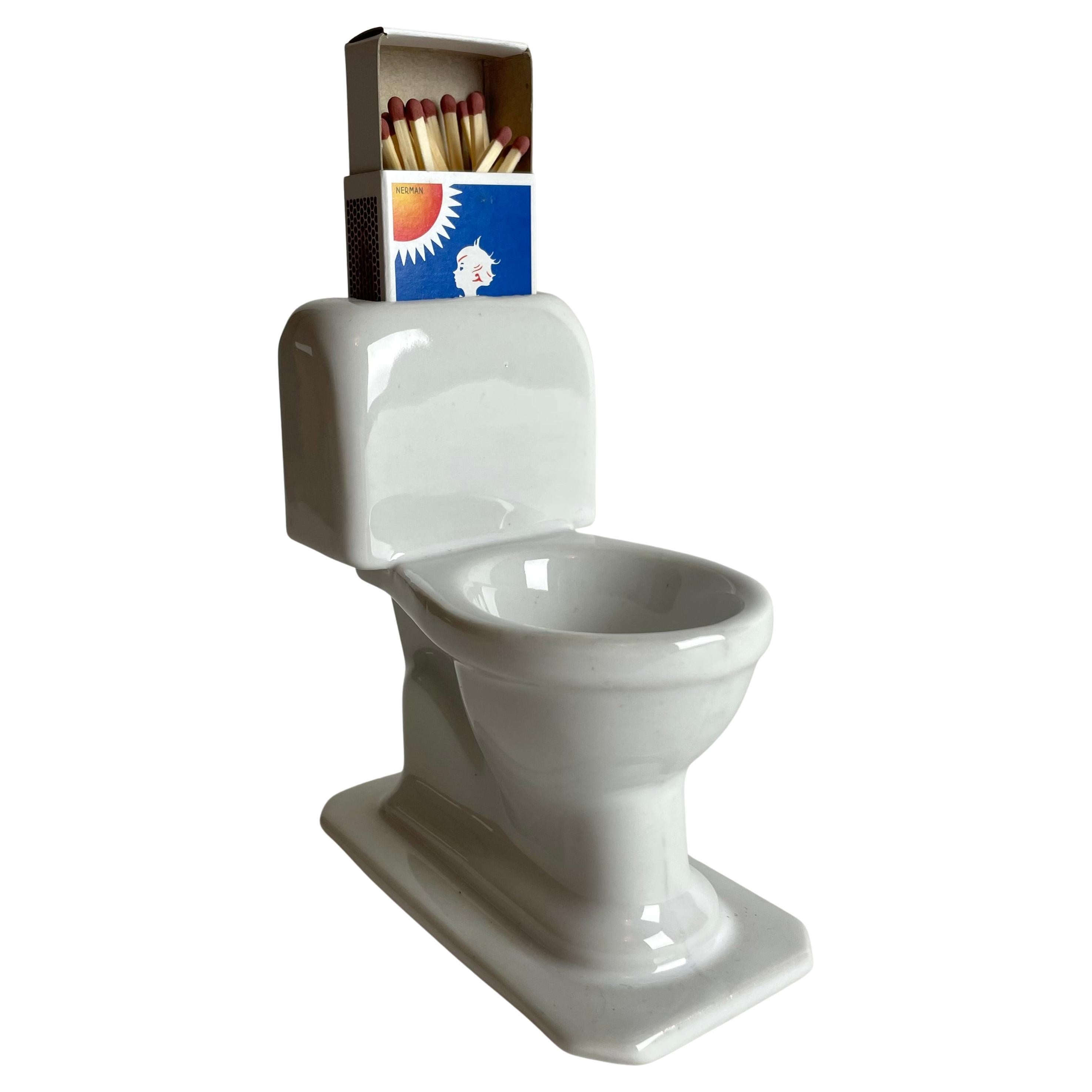 Mid-Century Swedish Porcelain Match Holder and Ashtray, Toilet Form