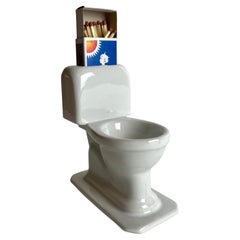 Mid-Century Swedish Porcelain Match Holder and Ashtray, Toilet Form Vintage Mid-Century Swedish Porcelain Match Holder and Ashtray, Toilet Form