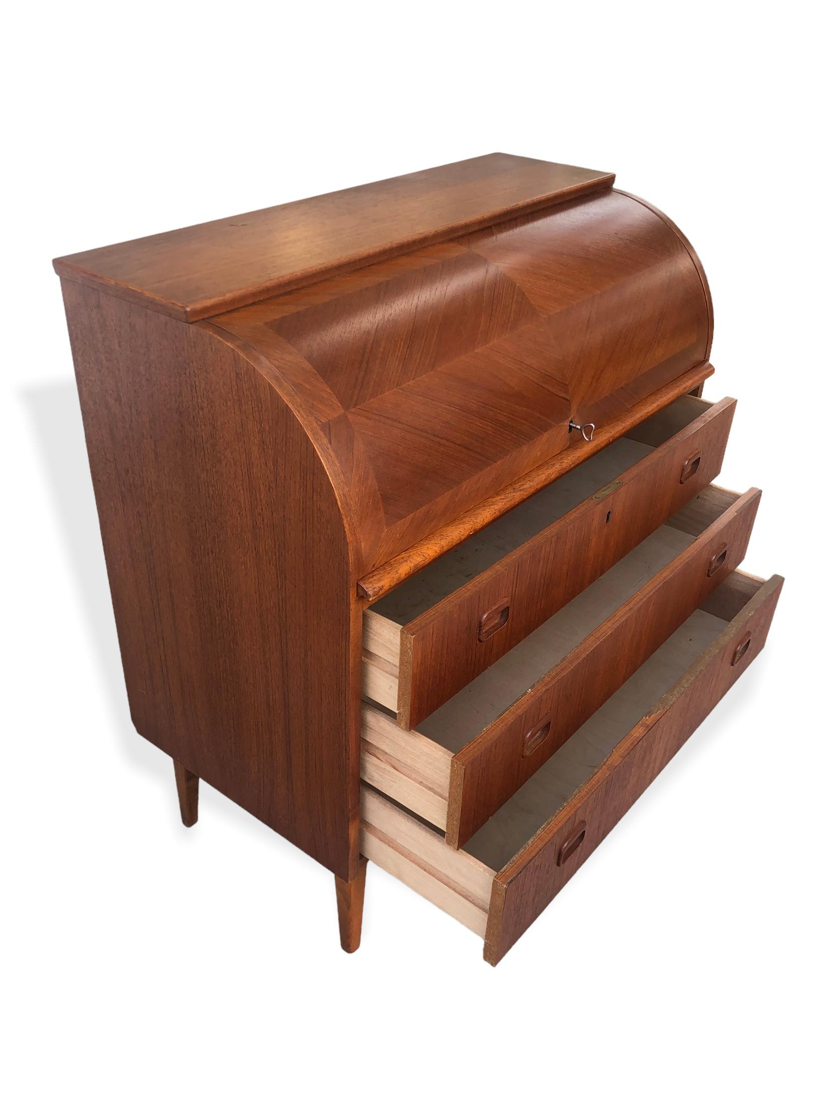 Wood Midcentury Swedish Rolltop Secretary Desk by Egon Ostergaard For Sale