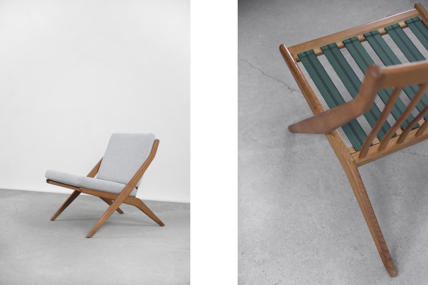 Fabric Pair of Mid-Century Modern Swedish Scissor Chairs by Folke Ohlsson for Bodafors For Sale