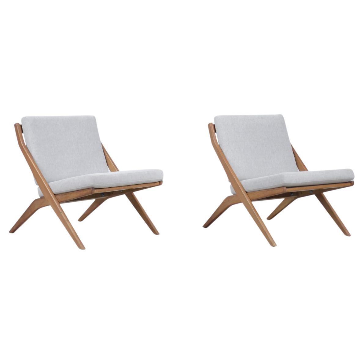 Pair of Mid-Century Modern Swedish Scissor Chairs by Folke Ohlsson for Bodafors For Sale