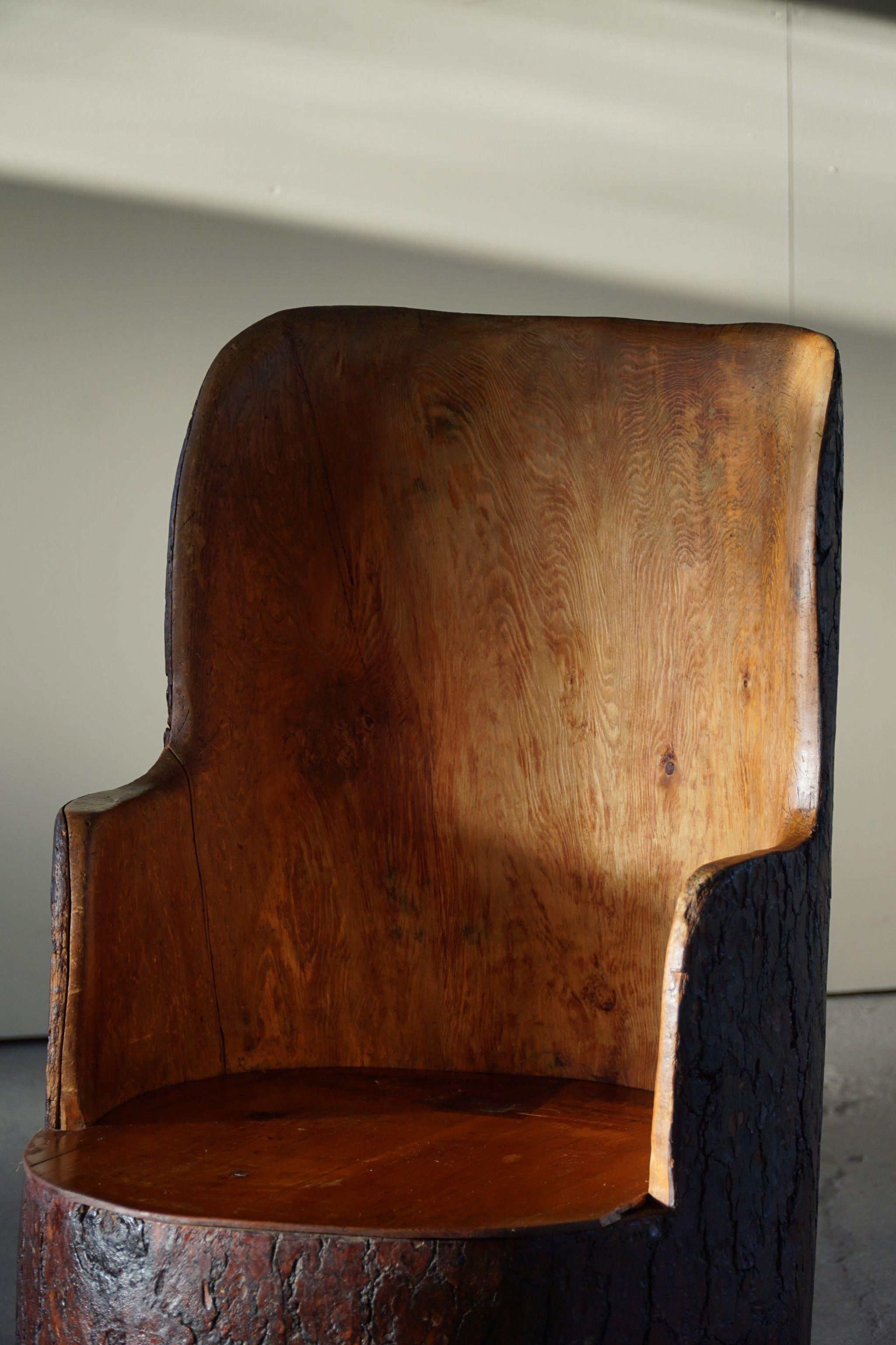 Mid-Century Swedish Sculptural Hand Carved Brutalist Stump Chair in Solid Pine 7