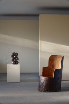 Mid-Century Swedish Sculptural Hand Carved Brutalist Stump Chair in Solid Pine