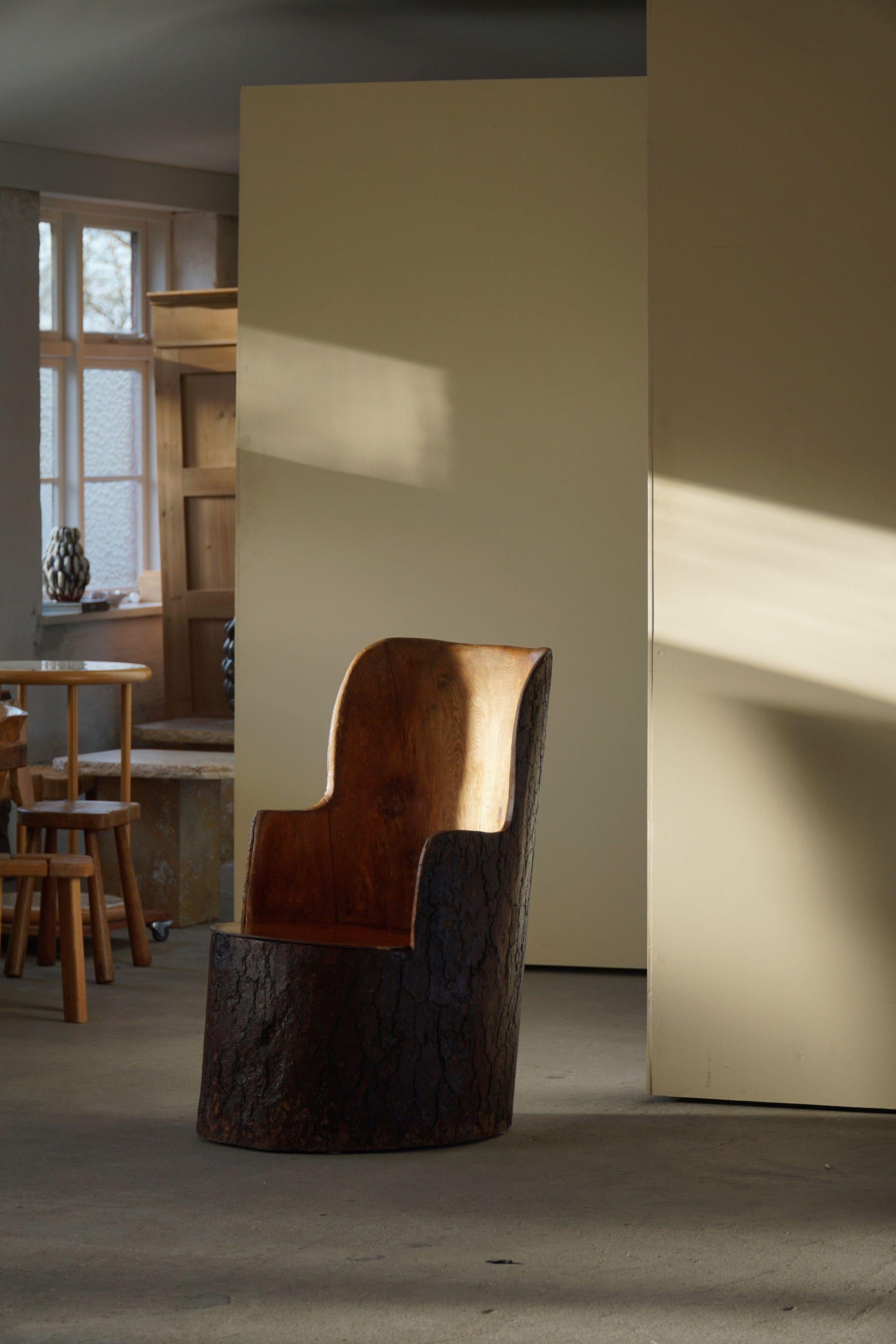 Mid-Century Swedish Sculptural Hand Carved Brutalist Stump Chair in Solid Pine In Good Condition In Odense, DK